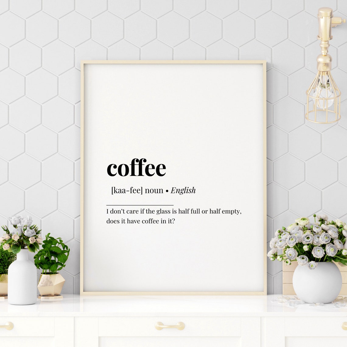 Coffee Half Full Half Empty Funny Dictionary Definition Poster