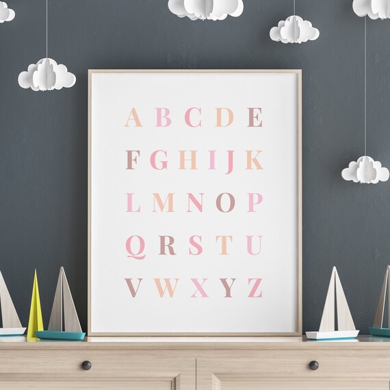 Pink Alphabet A To Z Letters Nursery Kids Room Educational Wall Poster
