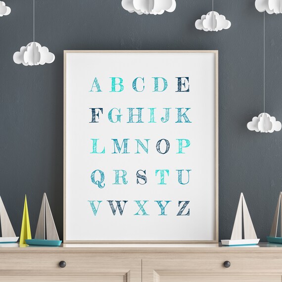 Teal Alphabet A To Z Letters Nursery Kids Room Educational Wall Poster