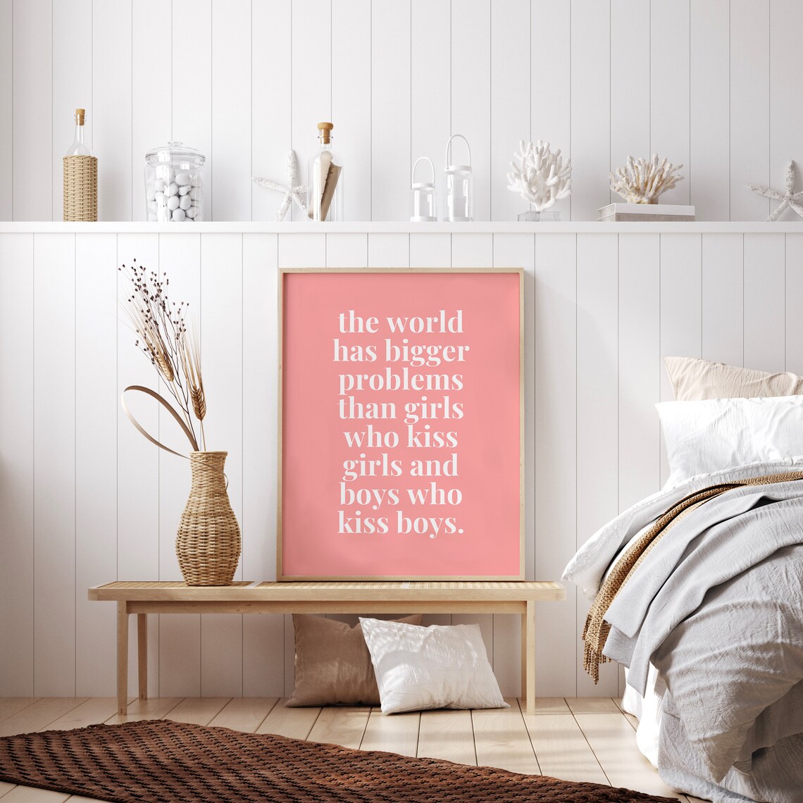 The World Has Bigger Problems Blush Pink Girls Kiss Girls Poster - Image 2