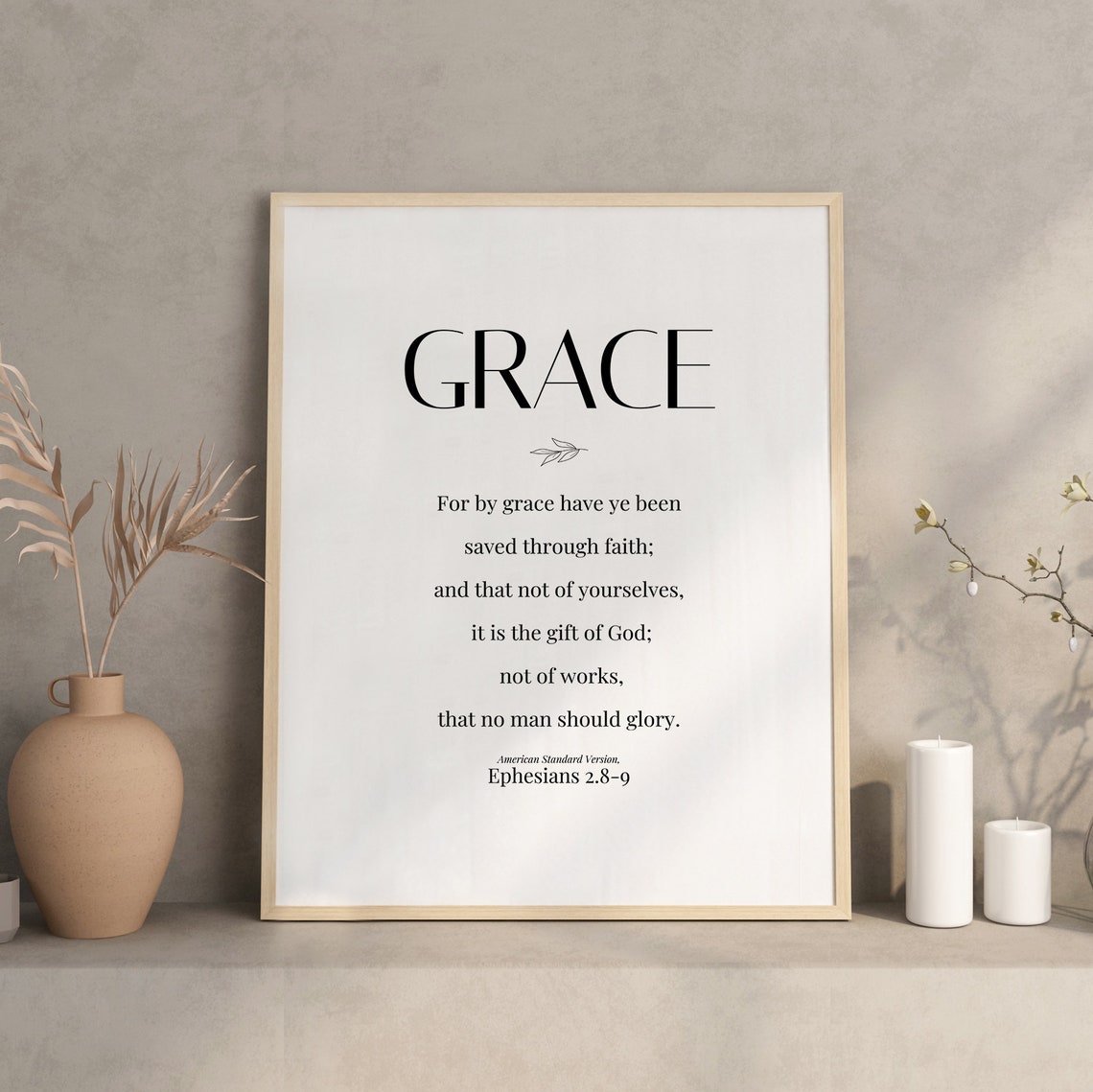 Grace Ephesians 289 Saved Through Faith Bible Verse Typography Poster