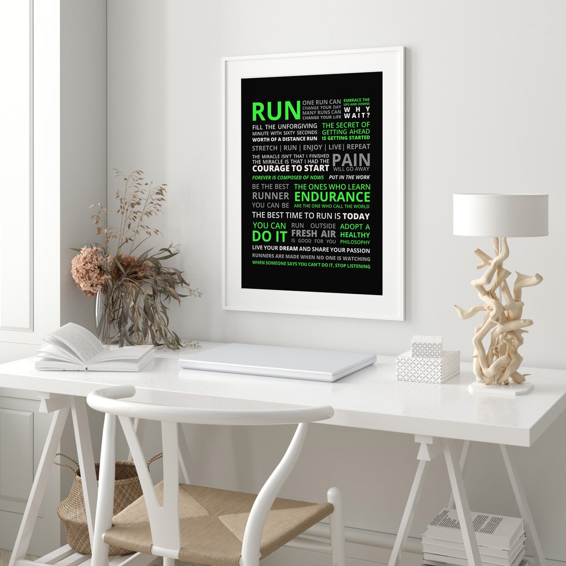Neon Green Run Runner Manifesto Typographic Motivation Wall Poster - Image 2