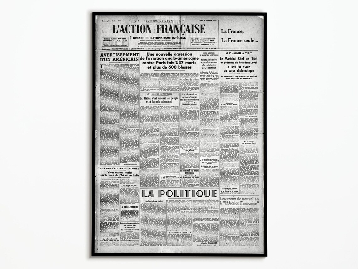 LAction Francaise Vintage French Newspaper Front Page Art Poster