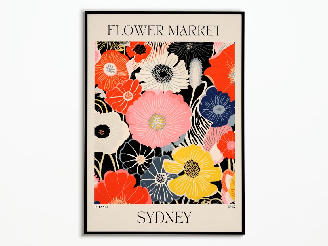 Flower Market Sydney Botanic Colorful Poppy Garden Art Poster