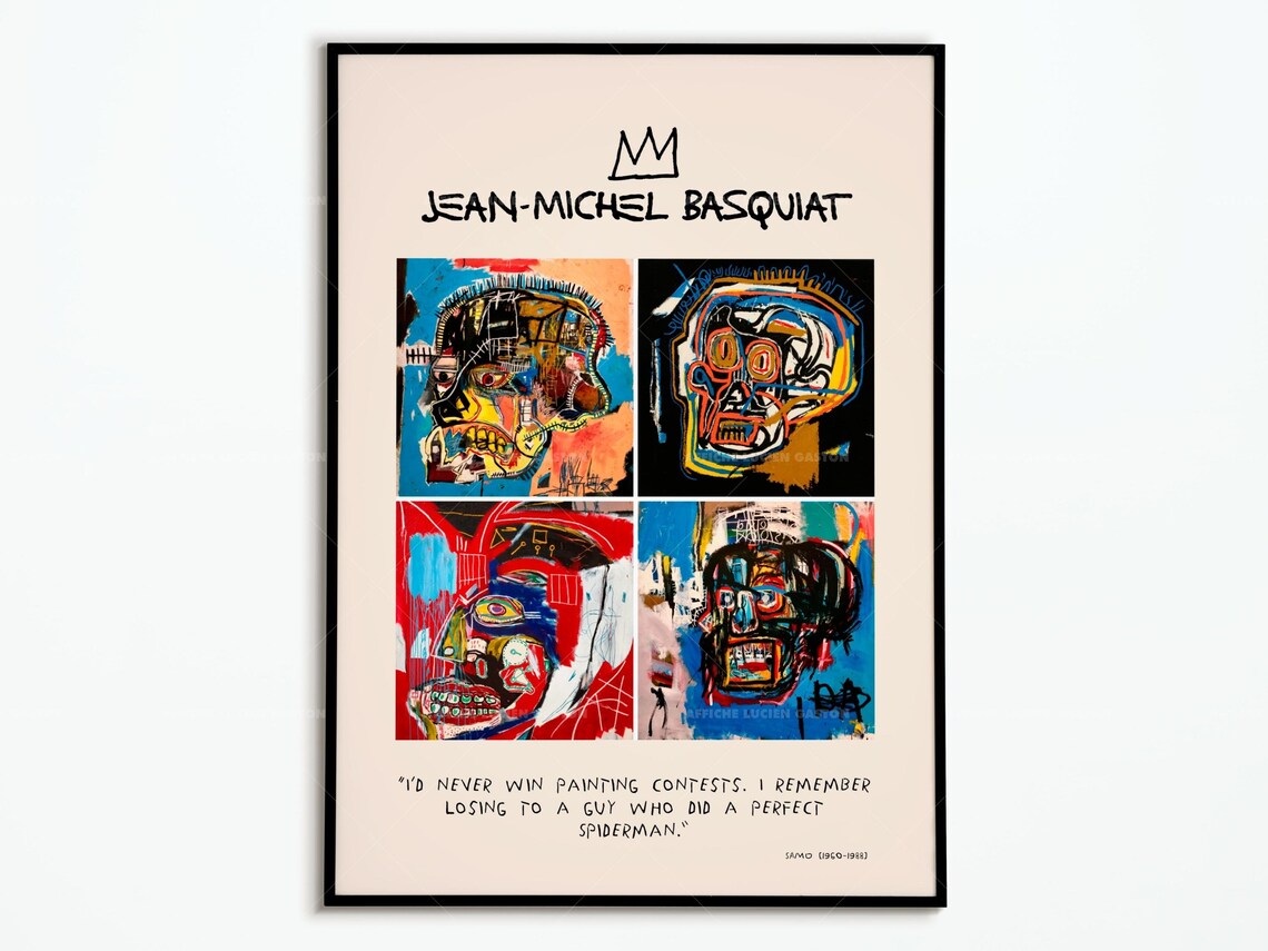 Jean-Michel Basquiat Four Heads Collage Crown Quote Art Poster