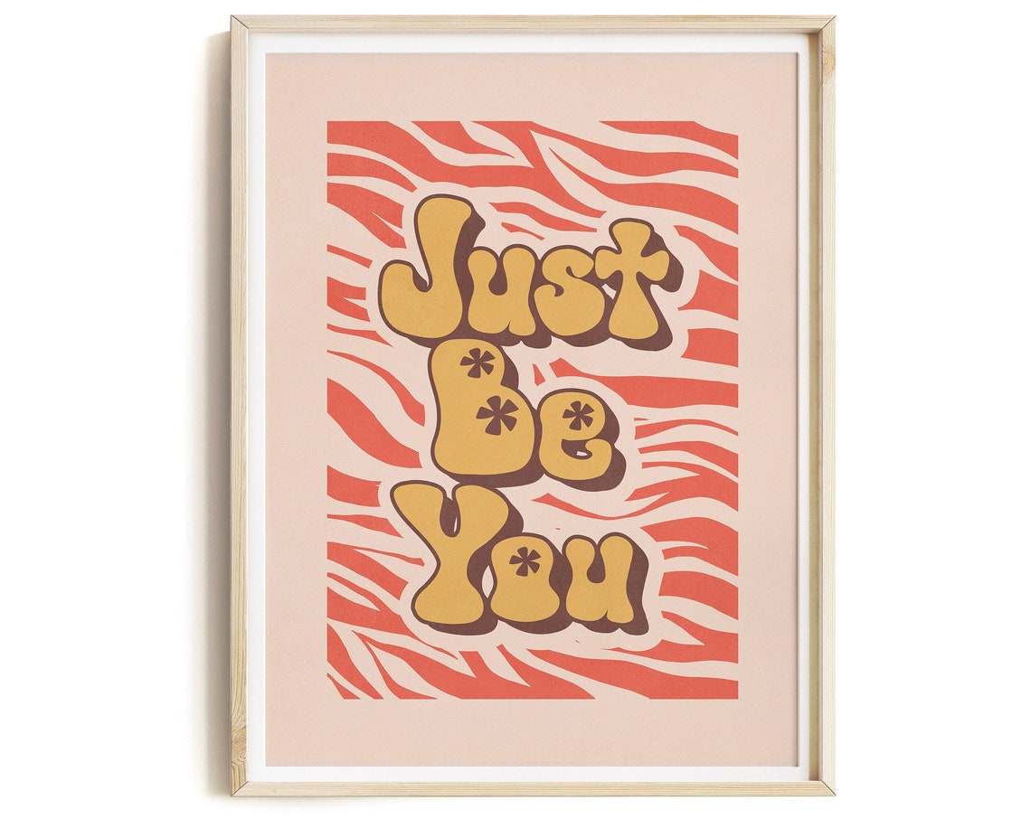 Just Be You Retro Groovy Quote Poster on Coral Zebra Stripes - Image 3