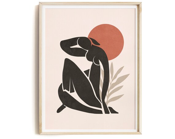 Matisse Style Female Silhouette Terracotta Sun Abstract Wall Art