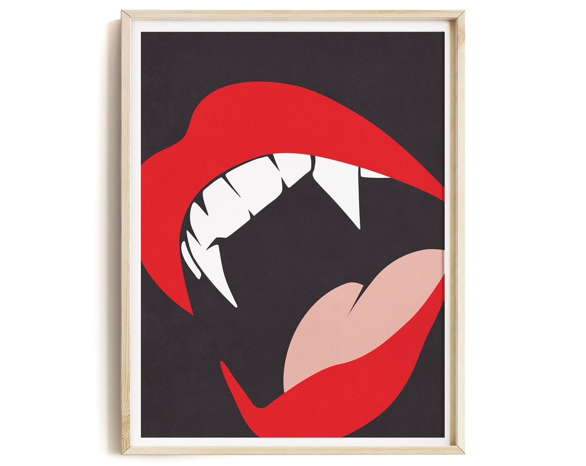 Vampire Red Lips Fangs Bite Bold Gothic Halloween Pop Art Poster - Image 3