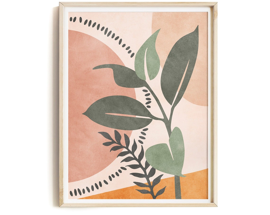 Boho Sage Green Botanical Leaf Minimalist Abstract Home Wall Art