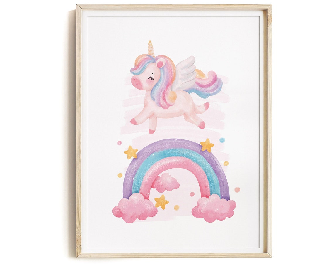 Baby Girl Nursery Wall Art Print Nursery Art Print Baby Unicorn On A Rainbow Baby Girl Room Decor Nursery Print Rainbow Art Unicorn Decor