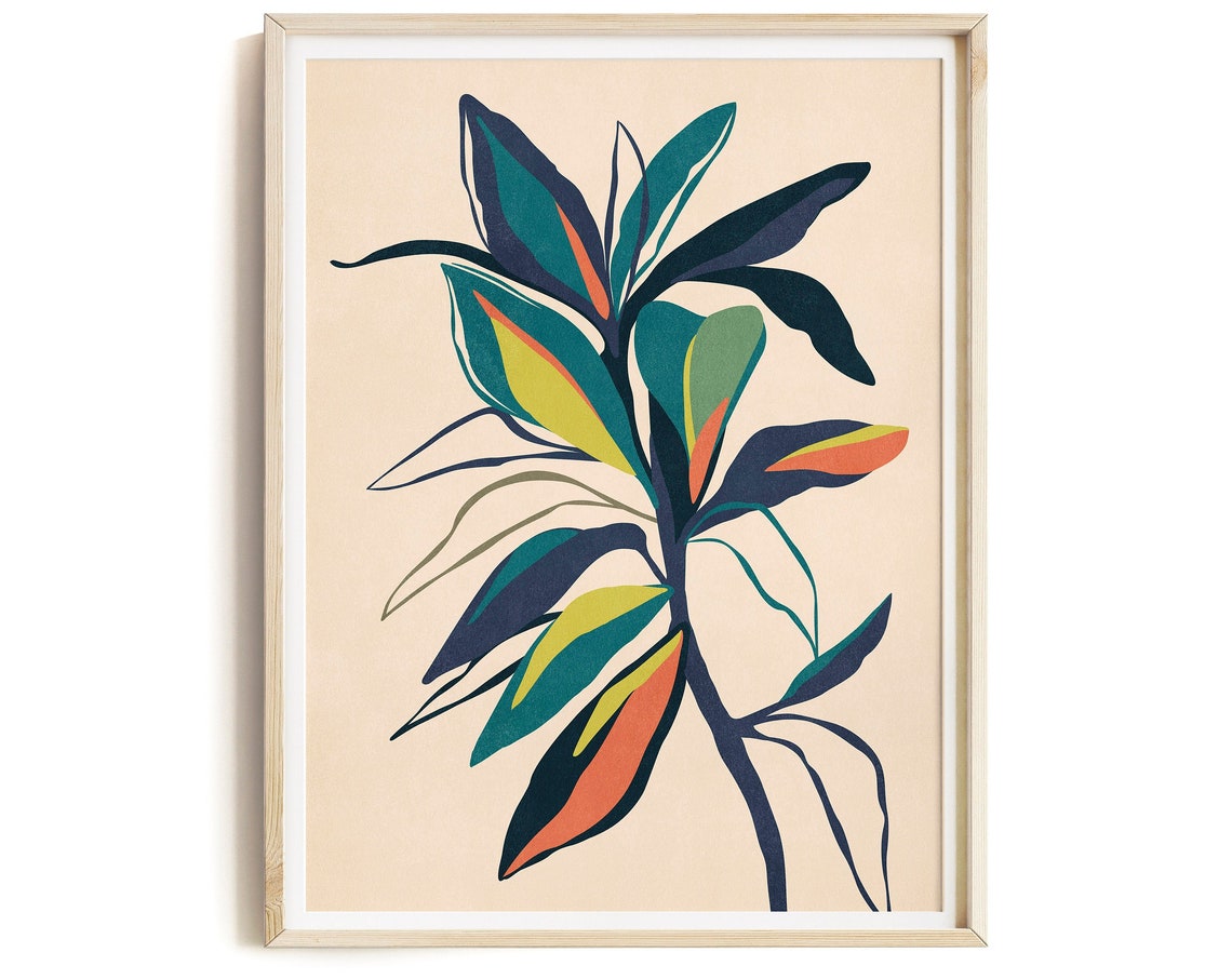Colorful Abstract Botanical Leaves Modern Plant Illustration Poster