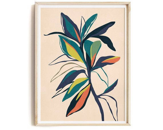 Colorful Plant Poster Instant Downloads Plant Wall Art Colorful Decor Blue Tropical Plant Artwork Abstract Plant Print