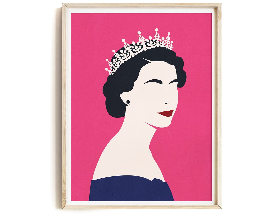 Queen Elizabeth II Bold Pink Pop Art Portrait Wall Art Decor