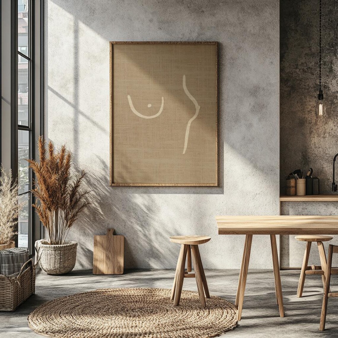 Minimalist Woman Poster, Beige Texture Abstract - Image 3