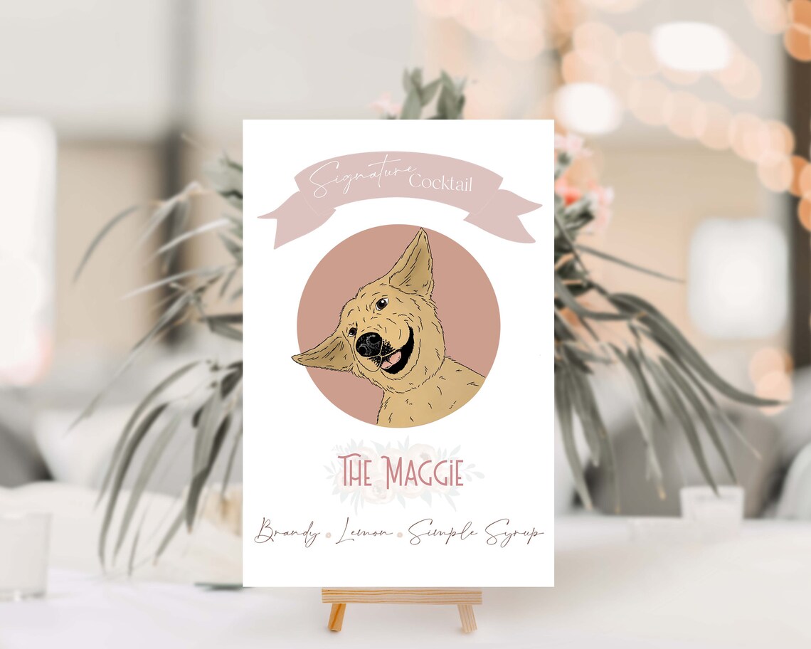 The Maggie Dog Signature Cocktail Wedding Bar Menu Sign Poster