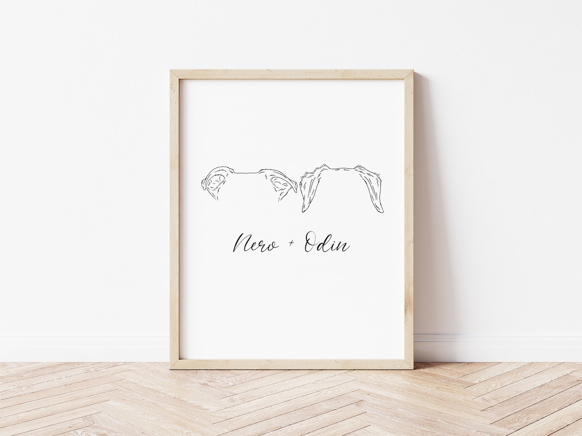 Custom Dog Ear Outline Line Art Turn Your Pet Into Art Poster - Image 2