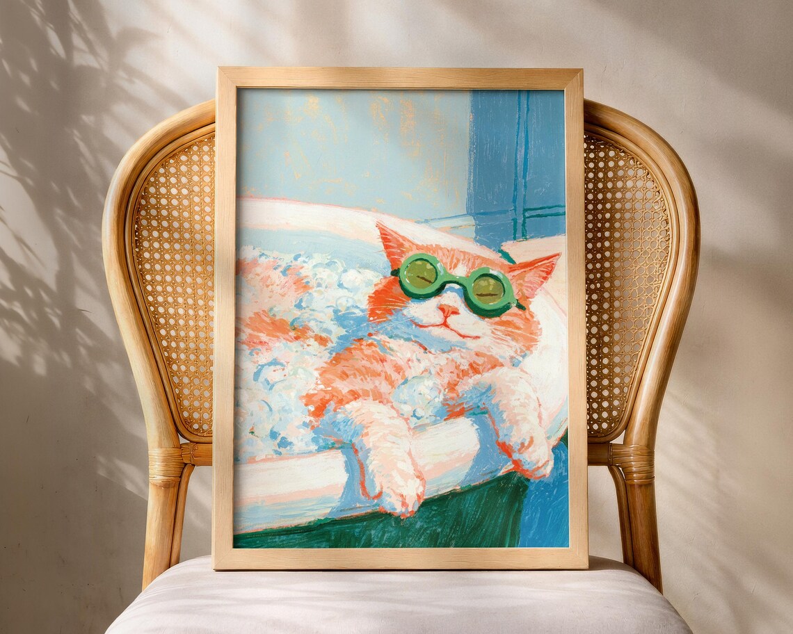 Cat Bathroom Wall Art Print, Funny Quirky Decor