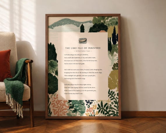 The Lake Isle Of Innisfree Print William Butler Yeats Poem Poster Literary Wall Art Classic Poetry Book Lover Gift