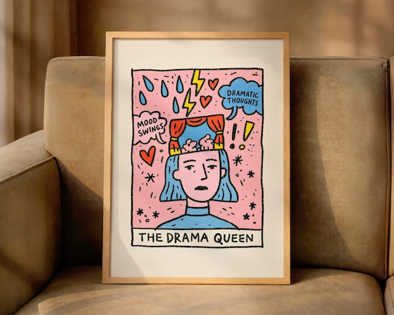 The Drama Queen Tarot Card Mood Swings Funny Illustrated Art Poster