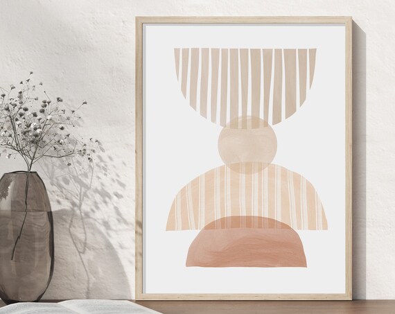 Neutral Earth Tone Stacked Arches Striped Abstract Boho Art Poster