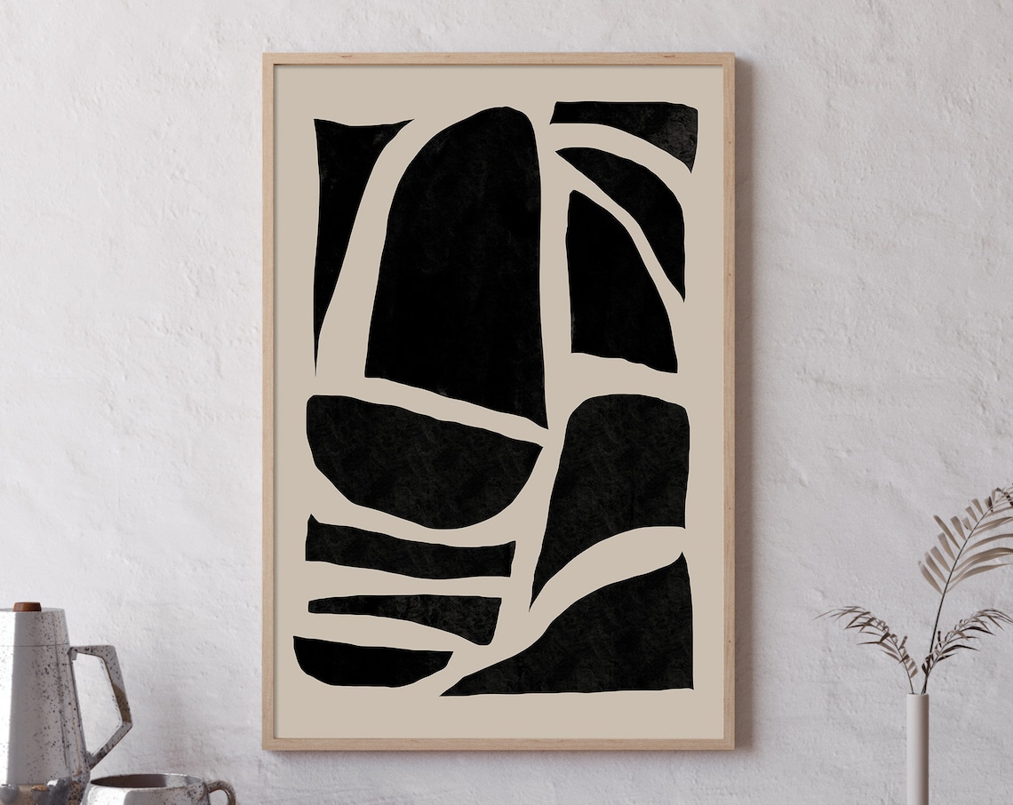 Black Beige Abstract Mid-Century Wall Art Print