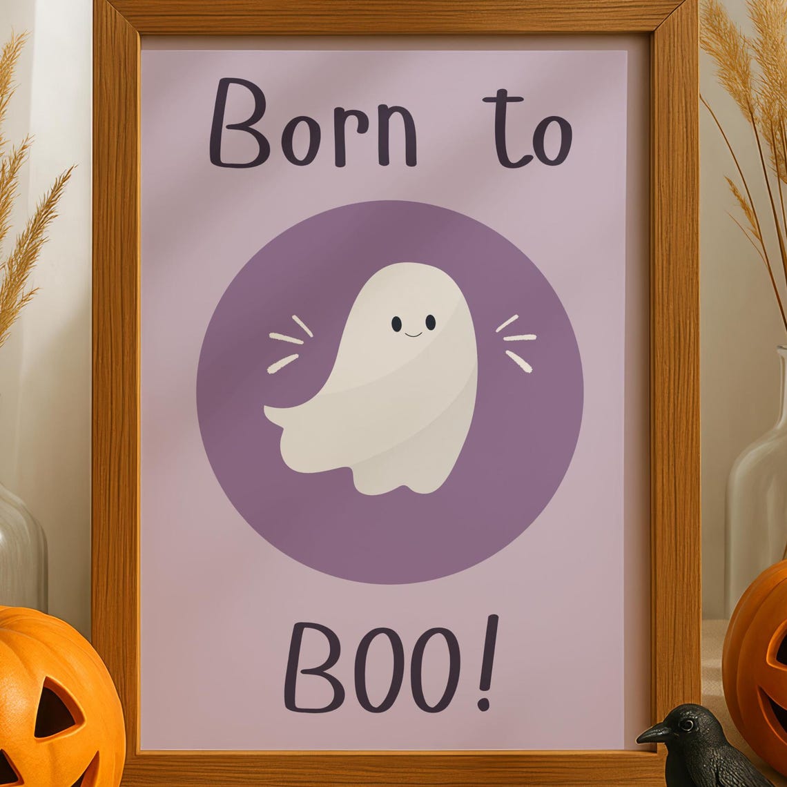 Born to Boo Cute Little Ghost on Purple Halloween Nursery Poster