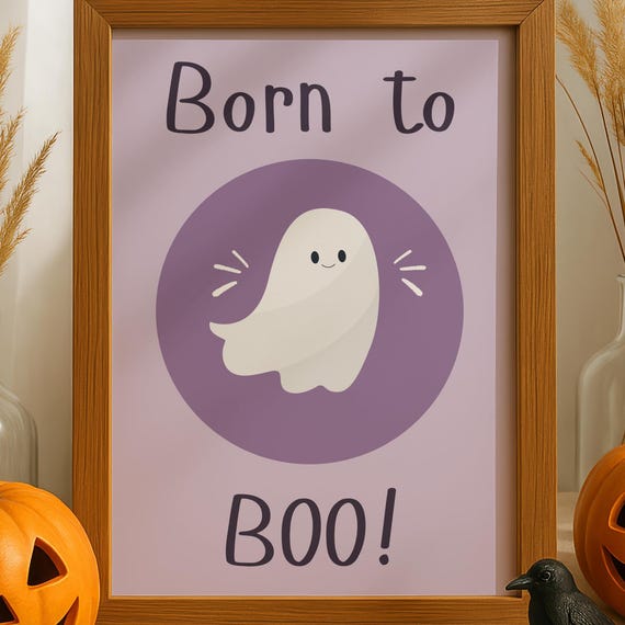 Halloween Nursery Wall Art Born To Boo Autumn Baby Room Decor Lavender Cute Artwork Spooky Gift