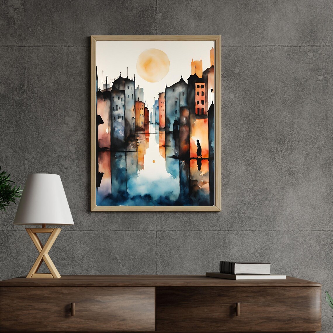 Mystical Watercolor Cityscape, Abstract Urban Night Scene - Image 2