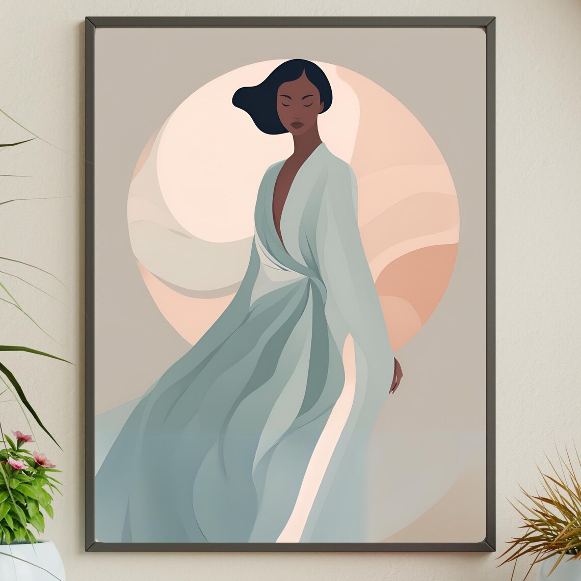 Serene Woman Portrait, Minimalist Feminine Illustration