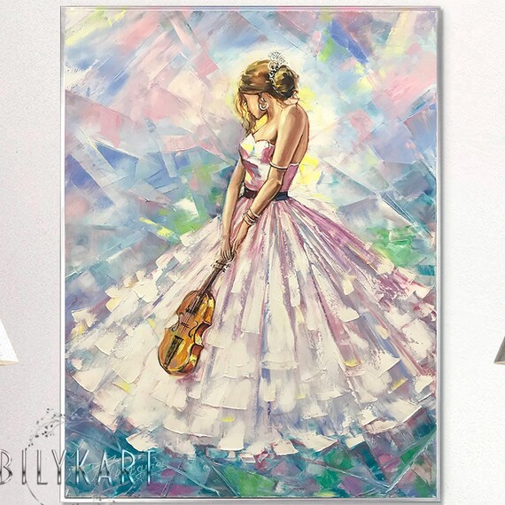 Abstract Violinist Woman Art Print, Musical Portrait