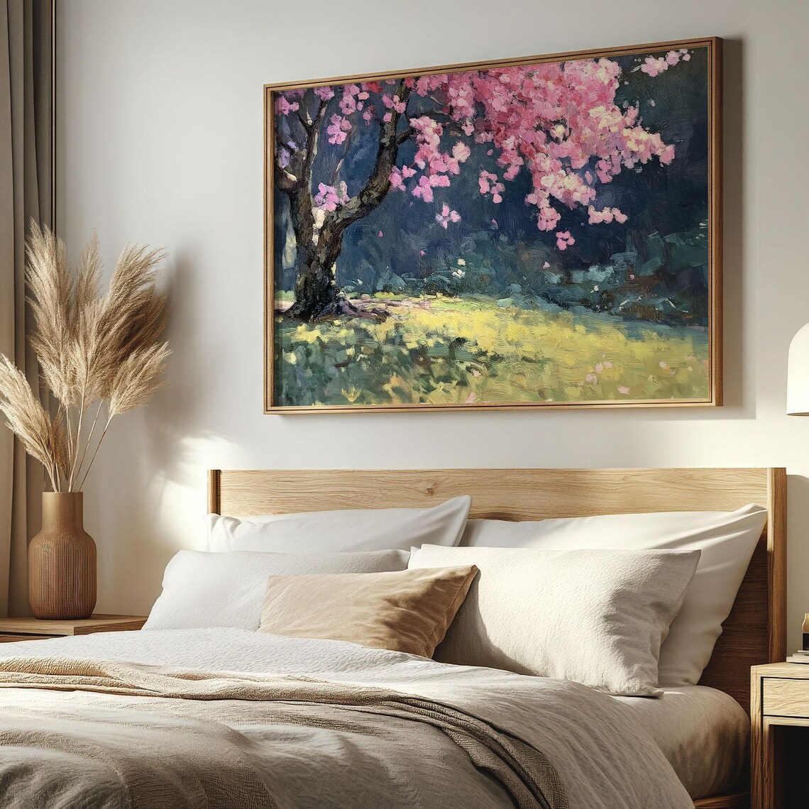 Pink Cherry Blossom Tree Night Scene Blooming Floral Garden Poster