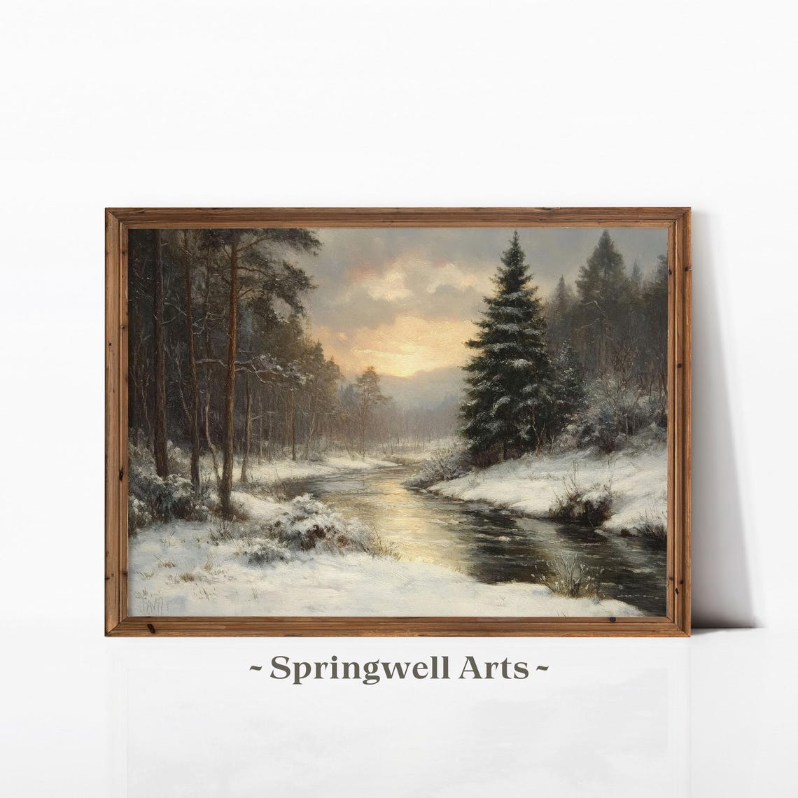Winter Forest River At Sunset Snowy Woodland Serene Landscape Poster - Image 4