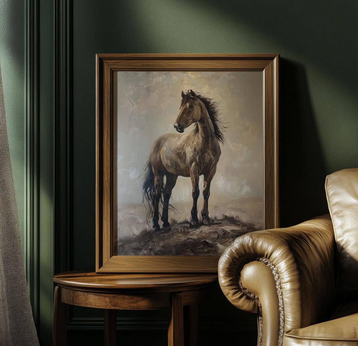 Wild Brown Horse Flowing Mane Vintage Equine Rustic Portrait Poster - Image 3