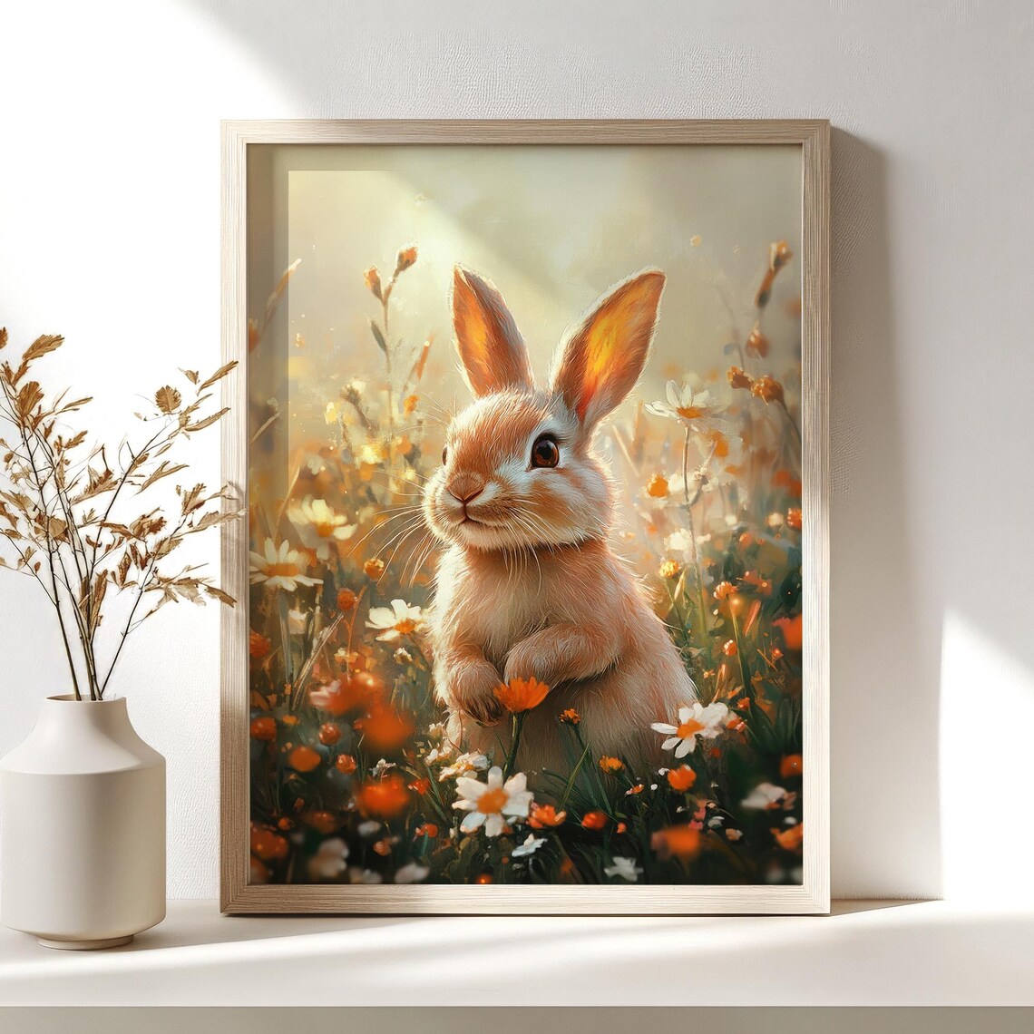Easter Bunny Orange Wildflowers Cute Spring Rabbit Nursery Kids Room Print - Image 4