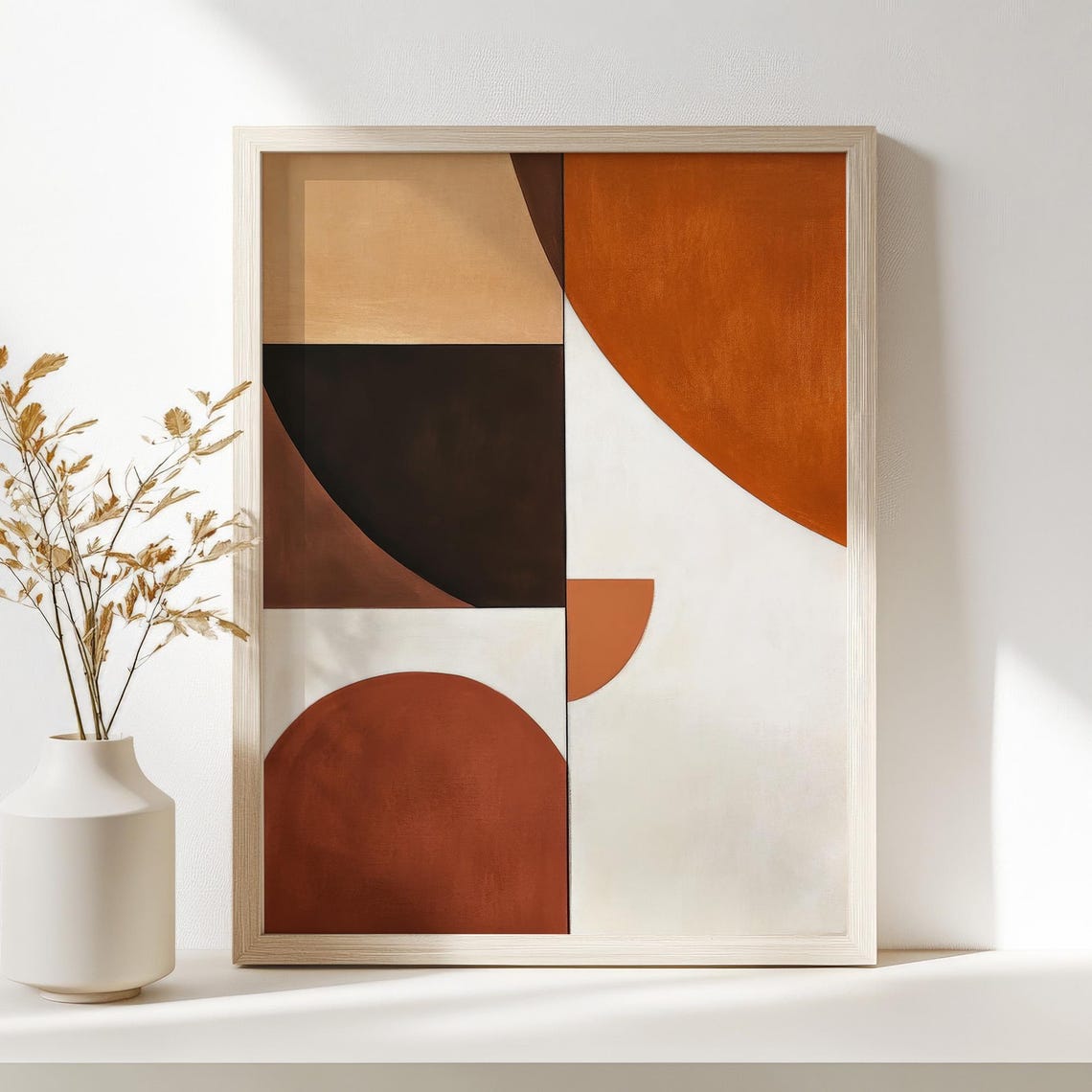 Terracotta And Beige Geometric Abstract Modern Mid Century Art Poster - Image 5