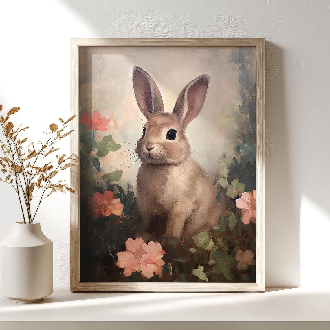 Baby Bunny Rabbit Flower Painting Cute Nursery Wall Decor Art Poster - Image 3