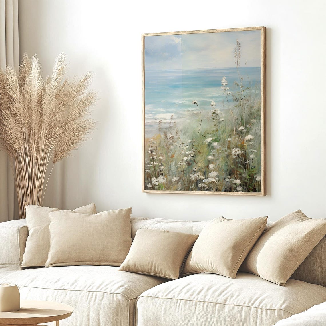 Turquoise Coastal Ocean White Wildflower Summer Seaside Art Poster - Image 3