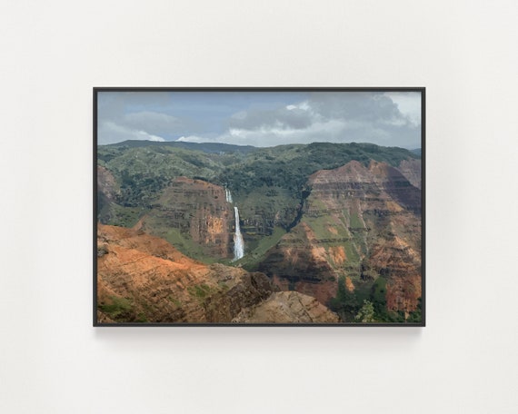 Waipoo Waterfall Waimea Canyon Print Kauai Waterfalls Poster Waimea Canyon Poster Kauai Landscape Wall Hanging Art Hike Kauai Print