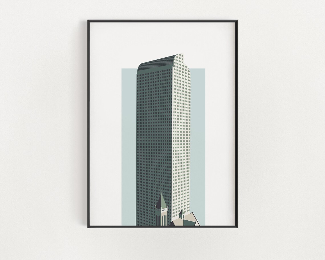 Denver Cash Register Building Print Architecture Drawing Colorado Wall Art Green Blue
