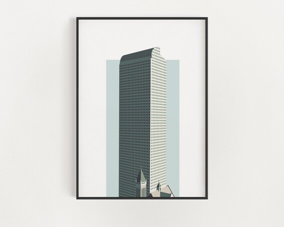 Denver Cash Register Building Print Architecture Drawing Colorado Wall Art Green Blue
