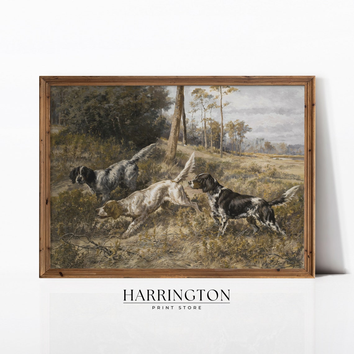 Country Dogs Painting Countryside Vintage Print Vintage Landscape Country Field Landscape Print Painting