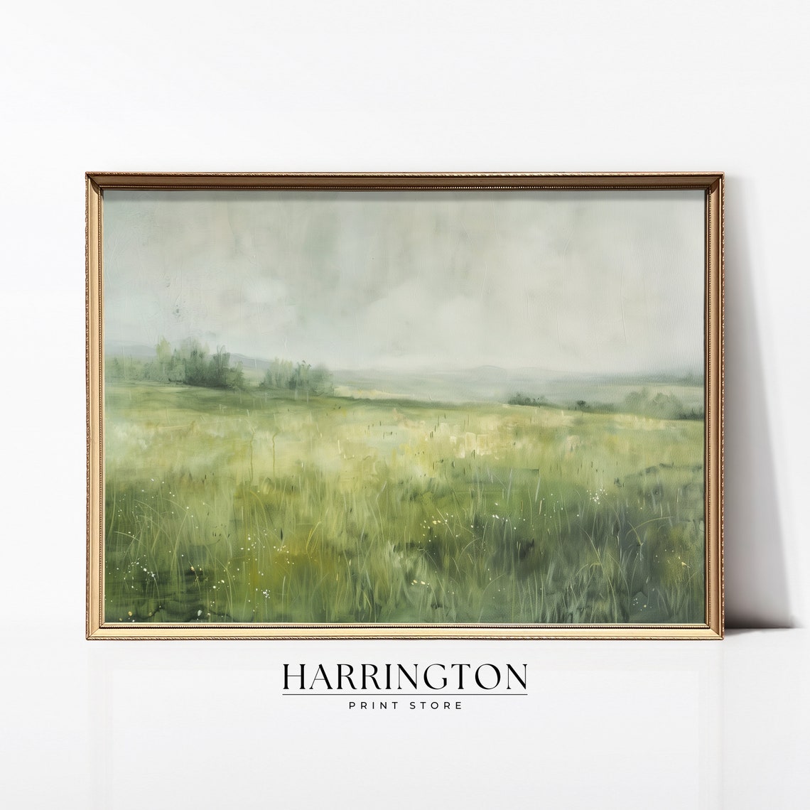 Misty Green Meadow Wildflowers Soft Fog Spring Vintage Art Print