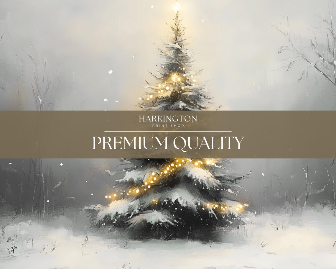 Christmas Tree Winter Landscape Oil-Painting-Style Art Print - Image 2
