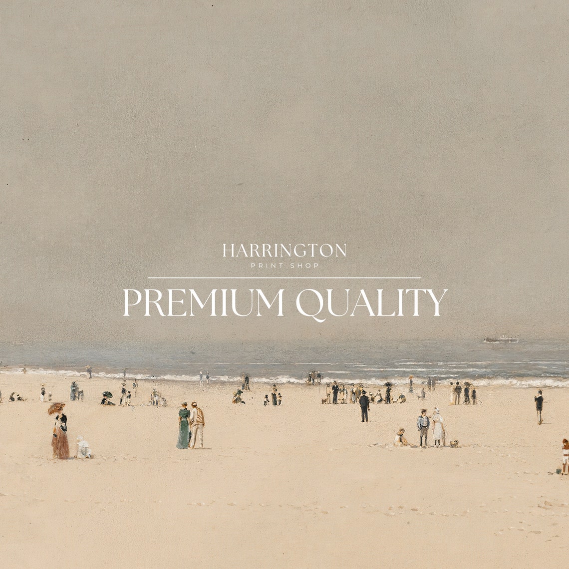 Victorian Beach Strollers Wide Sandy Shore Hazy Sky Vintage Art Print - Image 5