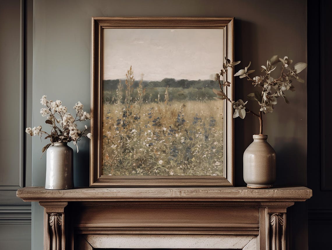 Tall Wildflower Meadow Golden Grasses Vintage Landscape Art Poster - Image 5
