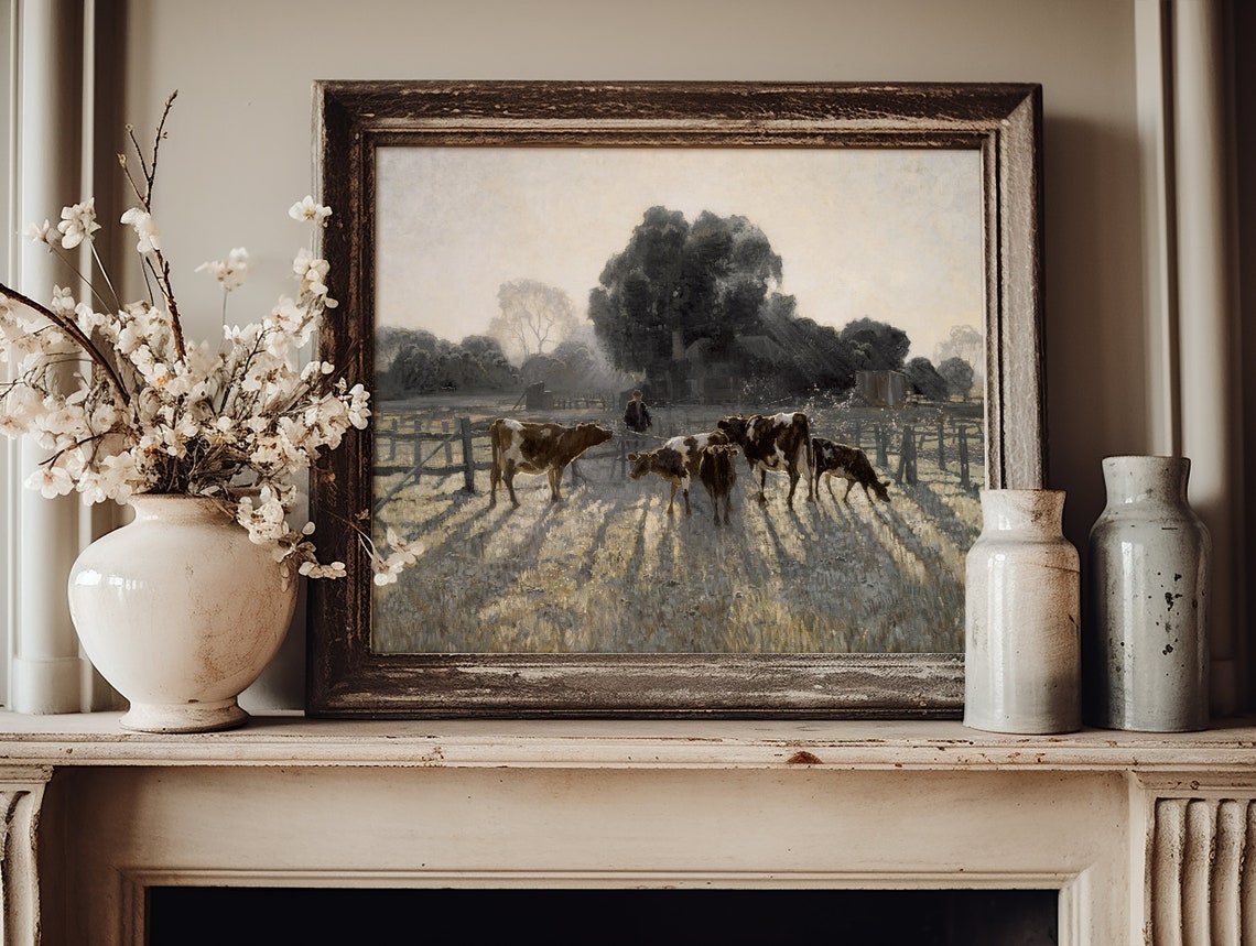 Farm Animal Painting Countryside Vintage Print Vintage Landscape Country Field Landscape Print Painting - Image 2