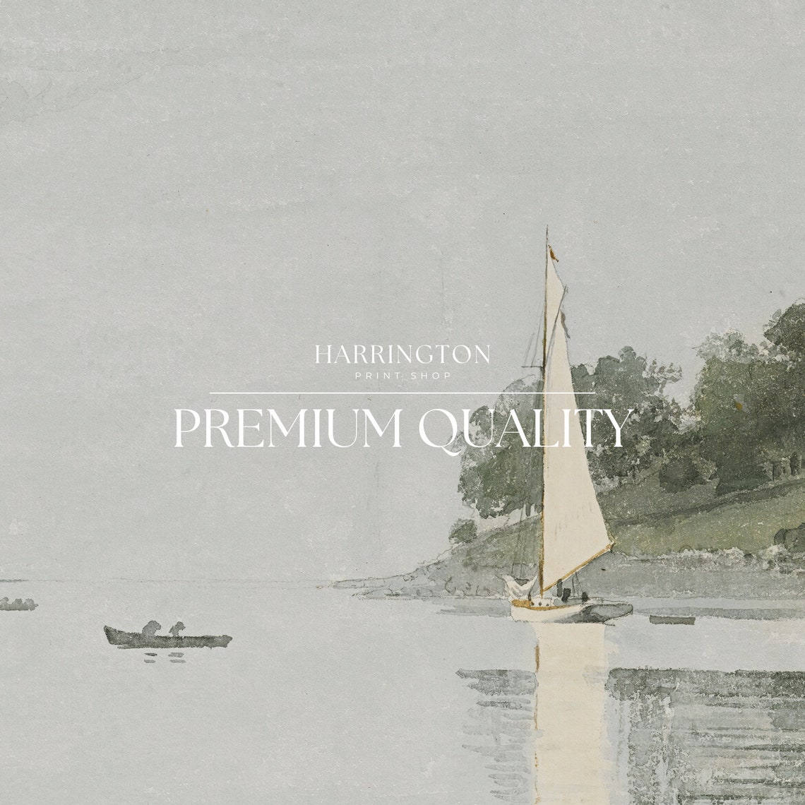 Misty Lake Sailboat Wooded Shoreline Vintage Coastal Art Poster - Image 5
