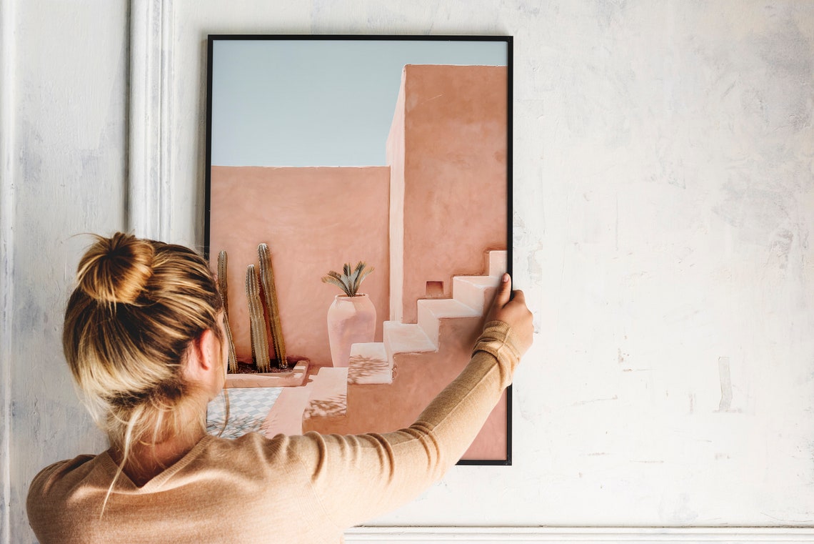 Terracotta Staircase Wall Art Cactus Print Stairs Print Cacti Print Architecture Wall Art Desert Art Pastel Tone Print - Image 3