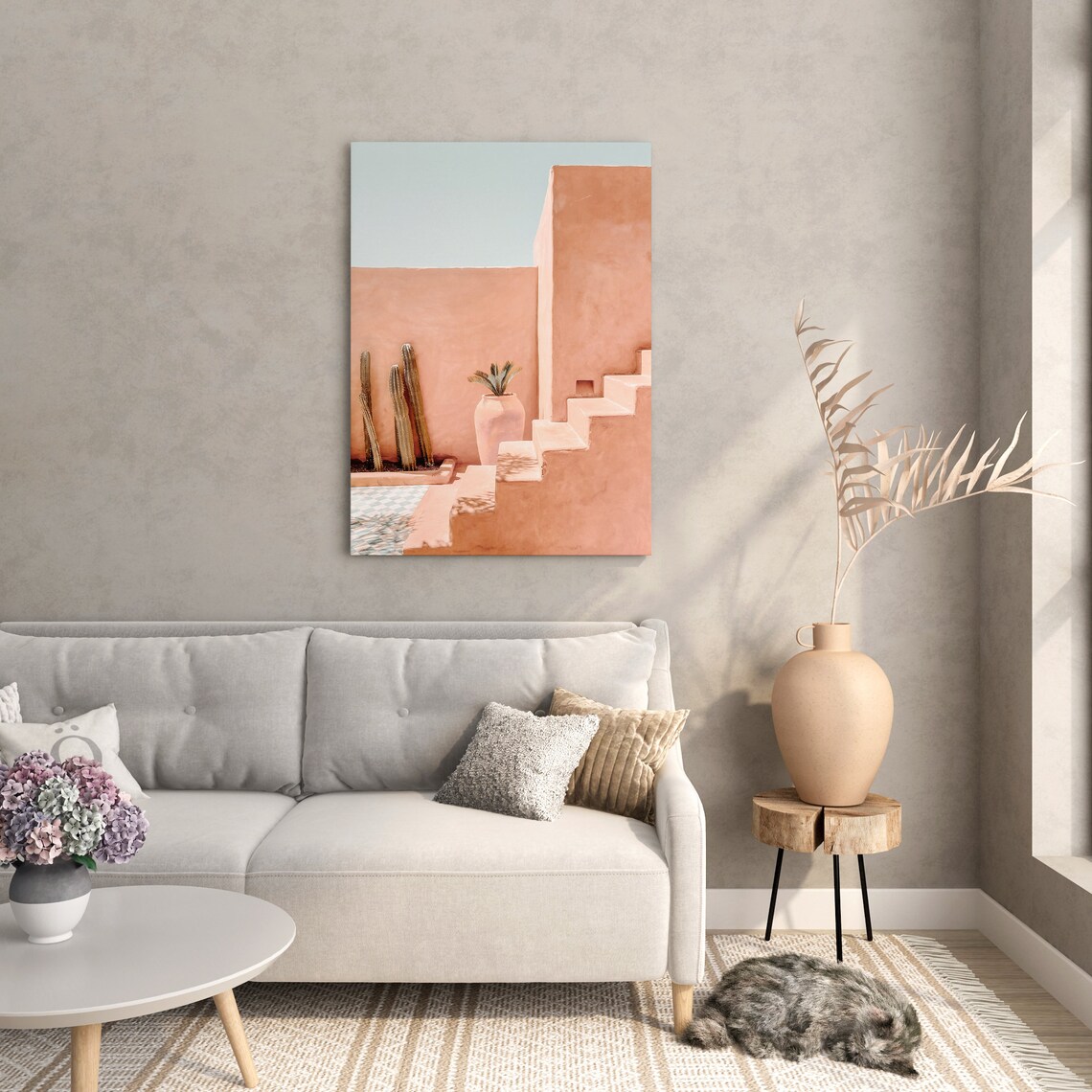 Terracotta Staircase With Cactus Moroccan Courtyard Wall Art - Image 2