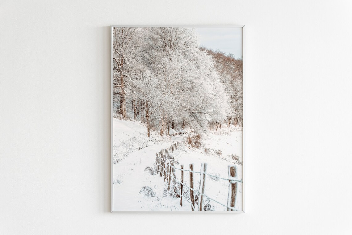 Snowy Country Road Fence Frosted Trees Winter Photo Landscape Poster - Image 2
